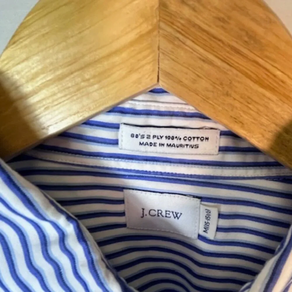 J. Crew Men's Blue White Stripe 2 Ply Cotton LS Button Front Shirt Size M